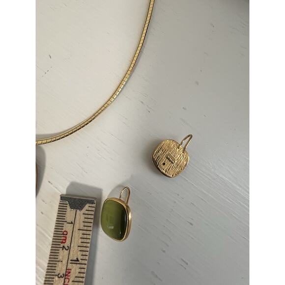 Vtg Signed Roman Green Pendant & Earrings & Gold Tone Necklace Cat’s Eye - Picture 9 of 10